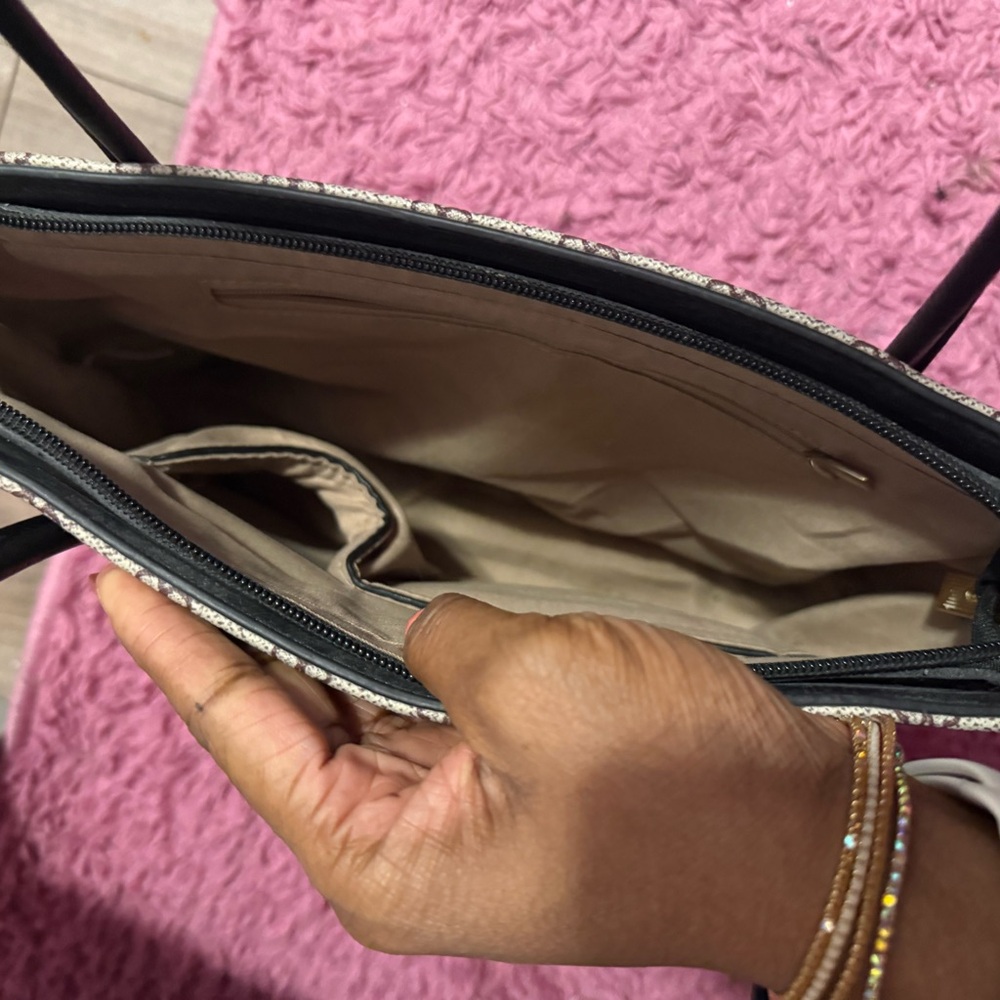 Source Unknown Patterned Beige And Brown Tote - image 3